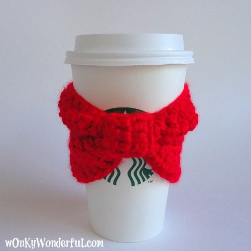 Red Bow Cup Cozy (Free Crochet Pattern)