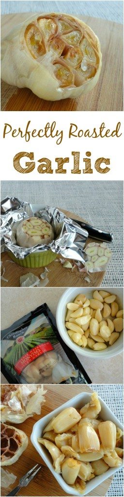 Perfectly Roasted Garlic pinnable photo collage with recipe title text