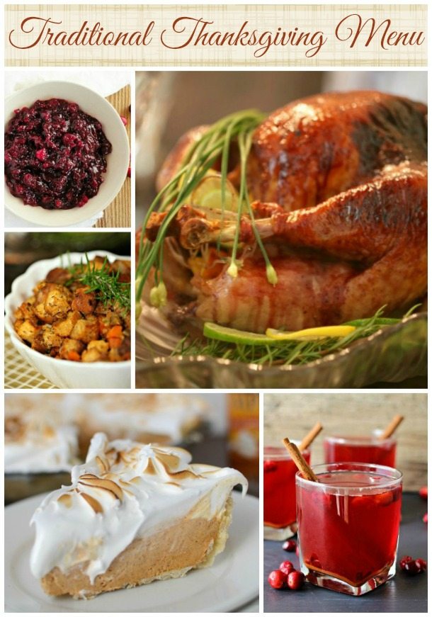 photo collage of thanksgiving foods - text: traditional thanksgiving menu