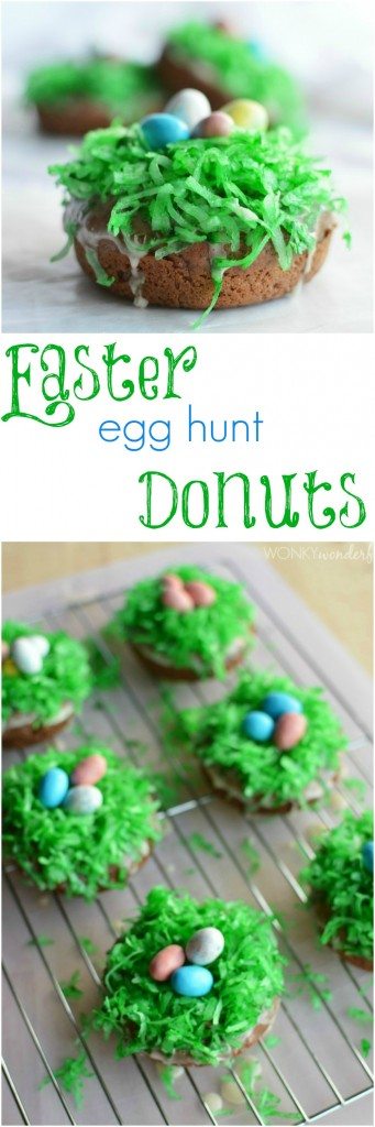 Easter Egg Baked Donuts pinnable photo collage with recipe title text