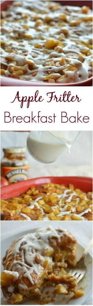Glazed Apple Fritter Breakfast Casserole pinnable photo collage with recipe title text