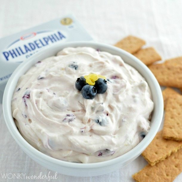 Lemon Blueberry Cheesecake Dip Recipe with Kraft - #SayCheeseburger, #SoFabCon14 and #CollectiveBias - wonkywonderful.com