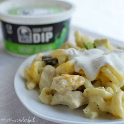 chicken pasta casserole on white plate