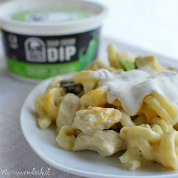chicken pasta casserole on white plate