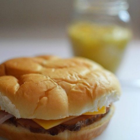 ham and cheese sandwich before being heated