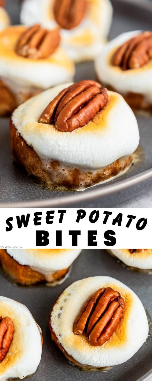 sweet potato bites pinnable image with title text