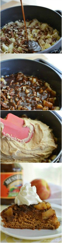 Upside Down Apple Cake Recipe  pinnable photo collage with recipe title text
