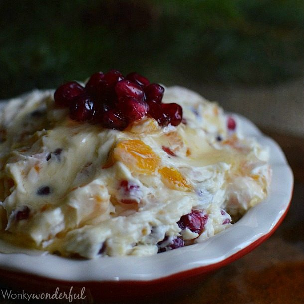 Pomegranate Apricot Dip Recipe - This dessert dip is perfect for a holiday or Christmas treat! Enjoy with crackers or spread on a bagel for a delicious breakfast.