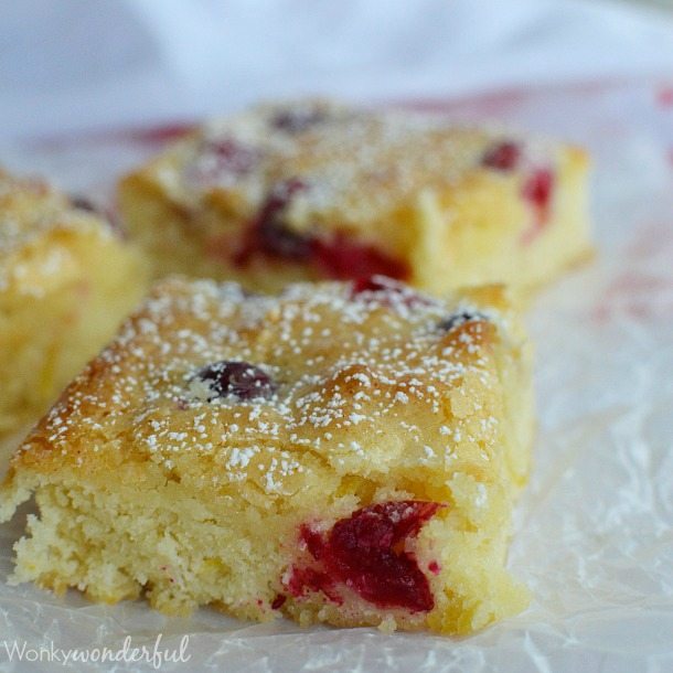 Cranberry Lemon Bars - This holiday dessert recipe has the consistency of brownies and the flavor of lemon and cranberries! Perfect for Thanksgiving.
