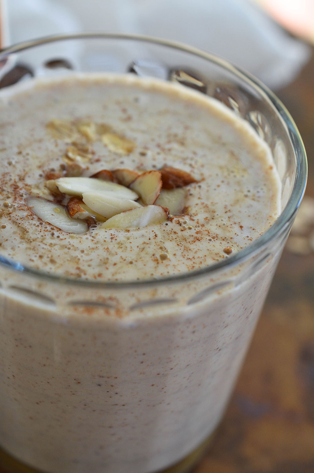 Almond Milk Breakfast Smoothie Recipe - a healthy and satisfying breakfast made with almond butter, almond milk, banana, maple syrup and oats.