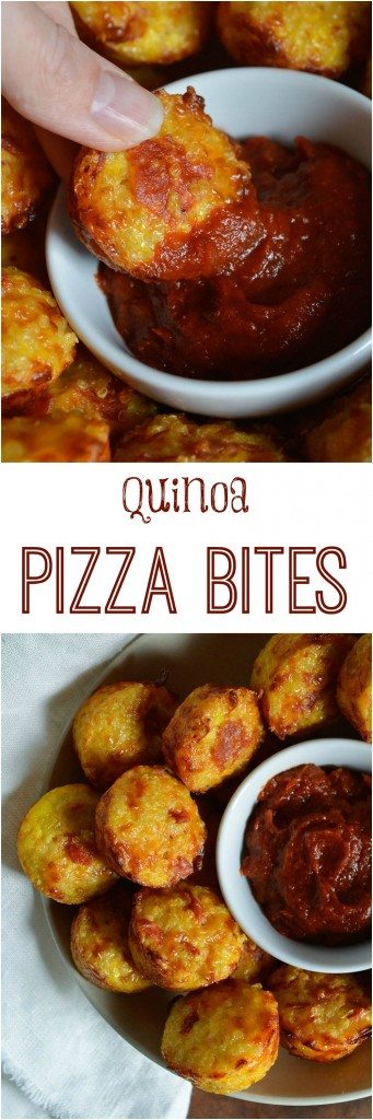 Gluten Free Quinoa Pizza Bites Recipe - This healthy pizza alternative has all the flavor of a cheesy pepperoni pizza without the guilt. This appetizer is best served with pizza sauce dip.
