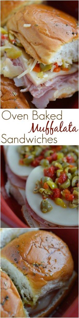 Muffalata Oven Baked Sandwiches - This Italian Sandwich is loaded with meat, cheese and olive salad. A New Orleans favorite, baked in the oven and perfect for feeding a crowd! Dinner Recipe