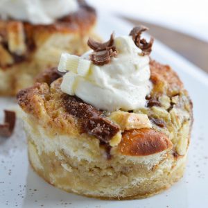Tiramisu White Chocolate Bread Pudding - This individual dessert recipe is flavored with coffee, milk chocolate, white chocolate and mascapone.
