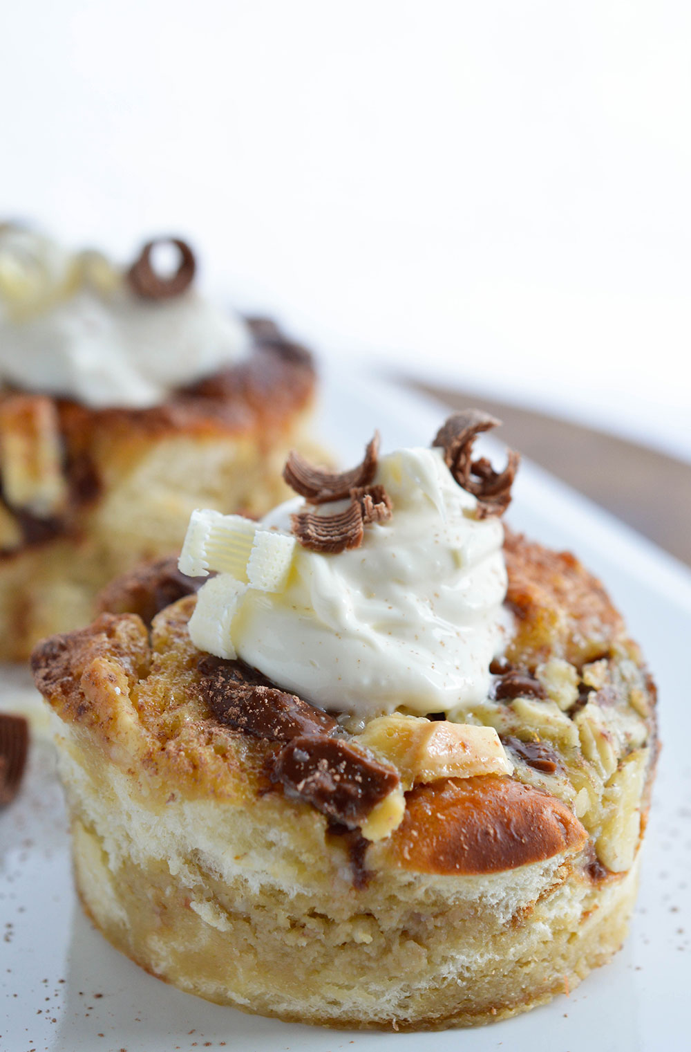 Tiramisu White Chocolate Bread Pudding - This individual dessert recipe is flavored with coffee, milk chocolate, white chocolate and mascapone.