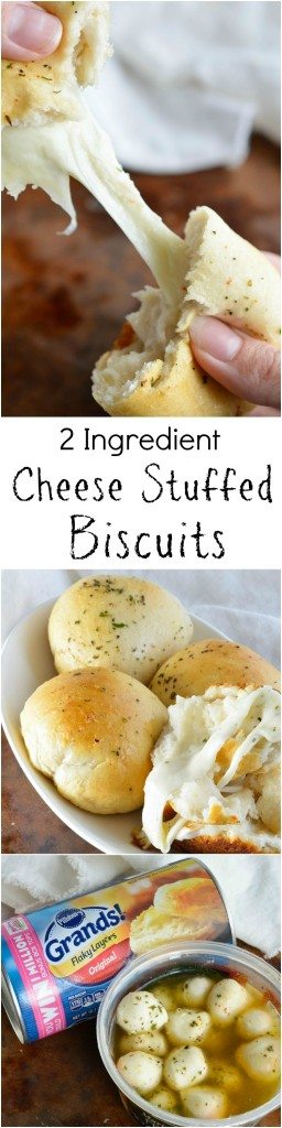 2 Ingredient Cheese Biscuits Recipe - These cheesy rolls are made easy with store bought refrigerated biscuits and herb marinated mozzarella cheese! A quick and easy side dish or appetizer!