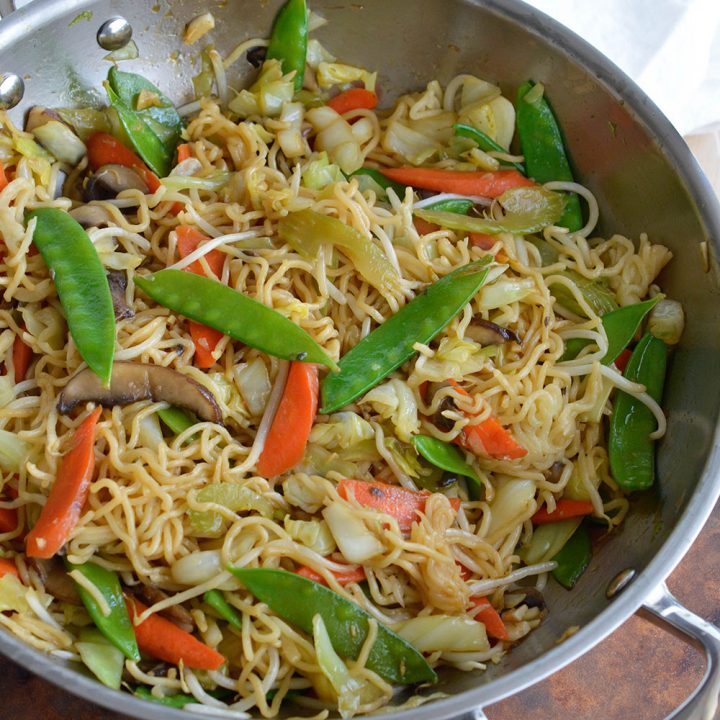 This Easy Chow Mein Recipe is how to make chow mein noodles at home. With this homemade take out you can enjoy vegetable stir fry for dinner without leaving your house! Chinese food straight from your kitchen!