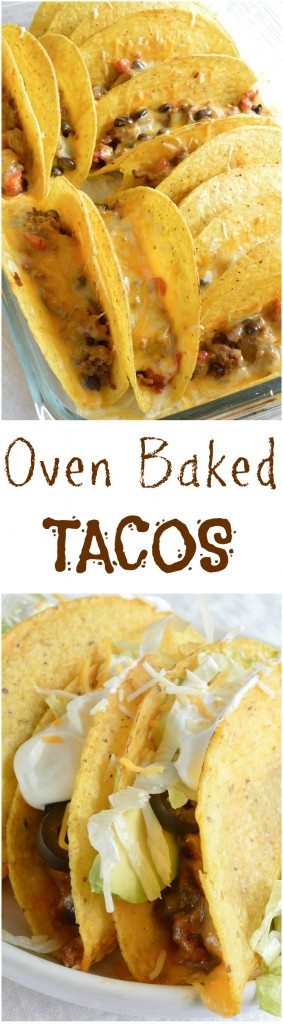 Oven Baked Tacos are perfect for feeding a crowd!  This quick and easy taco recipe is full of flavor and melty cheese! Also a great weeknight dinner meal.