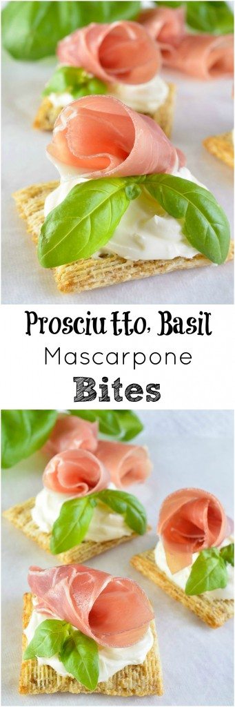 Easy Snack Recipe with Prosciutto, Basil and Mascarpone on Triscuit Crackers - This quick and simple appetizer or snack is impressive and delicious! With just 4 ingredients!