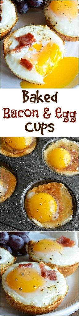 Bacon and Egg Breakfast Cups - This easy breakfast recipe is made with 3 ingredients! Hawaiian rolls, bacon and eggs baked to perfection!