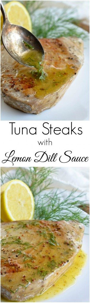 Pan Seared Tuna Steak with Lemon Dill Sauce makes a flavorful and healthy meal. This nutritious Paleo lunch or dinner is full of protein and ready in about 10 minutes! #paleo #paleorecipes