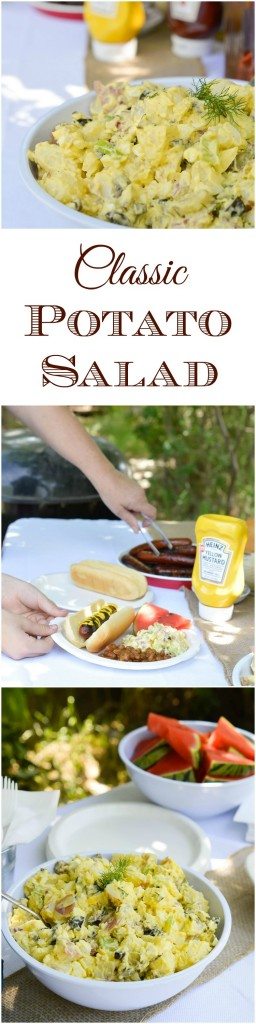 Enjoy this Classic Potato Salad Recipe at your next family barbeque. A creamy traditional potato salad that is the ultimate summertime comfort food!
