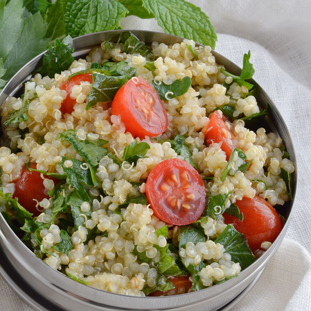 Quinoa Tabouleh Salad is a fresh and healthy lunch or dinner. Mint, parsley, tomatoes and lemon make this salad extra flavorful! This recipe is also known as tabbouleh or tabouli.