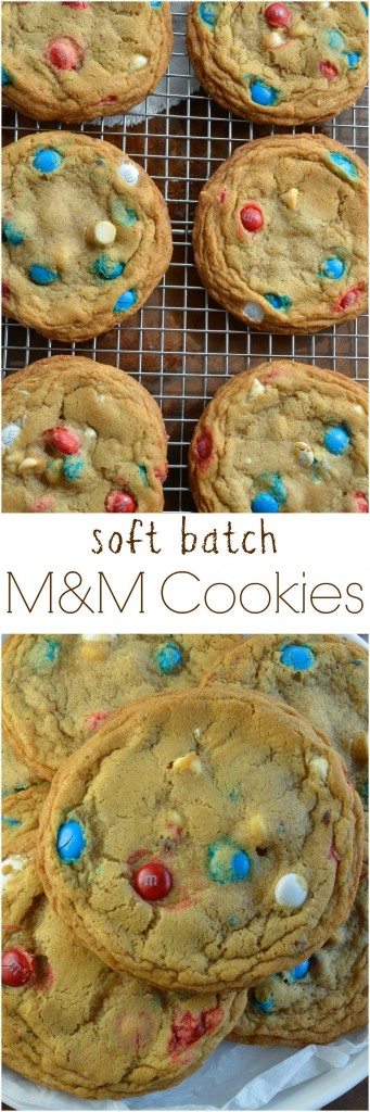 Soft Chocolate Chip Cookies Recipe with M&M's and white chocolate chips. These soft batch cookies are moist, chewy and loaded with Red White and Blue M&M's!