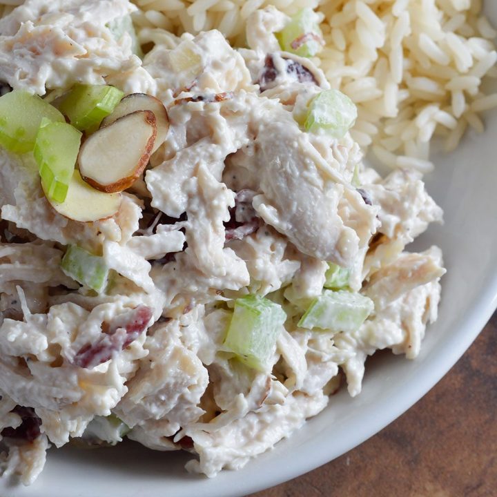 Cranberry Almond Chicken Salad Recipe - This easy chicken salad is satisfying and full of flavor! Serve with rice for a filling lunch.