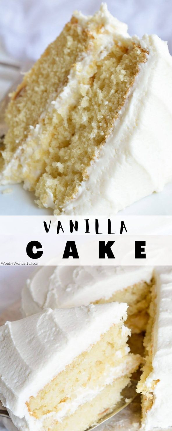 vanilla cake pinnable image with title text