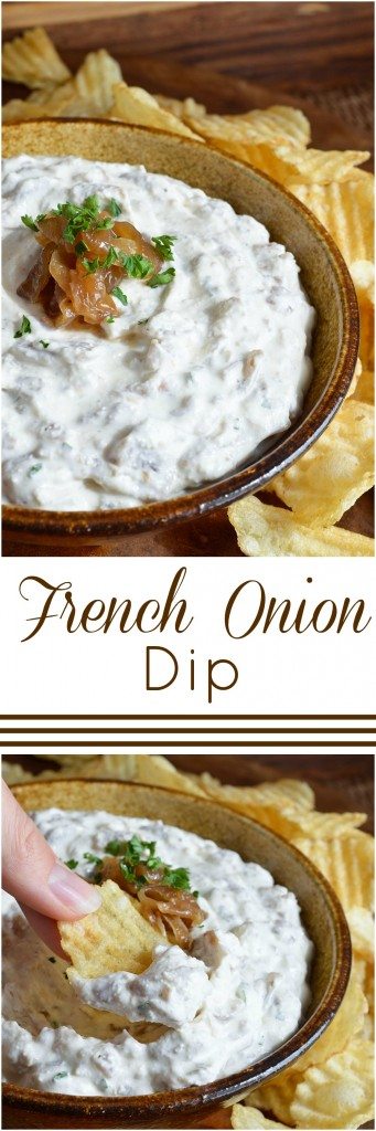 This French Onion Dip Recipe is the perfect party appetizer! Caramelized onions in a cold, creamy dip.