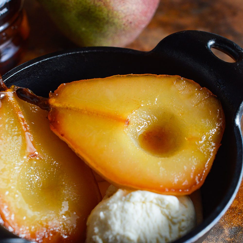 Tuaca and Cider Roasted Pears are a fantastic Fall dessert! This easy recipe is impressive and full of flavor!