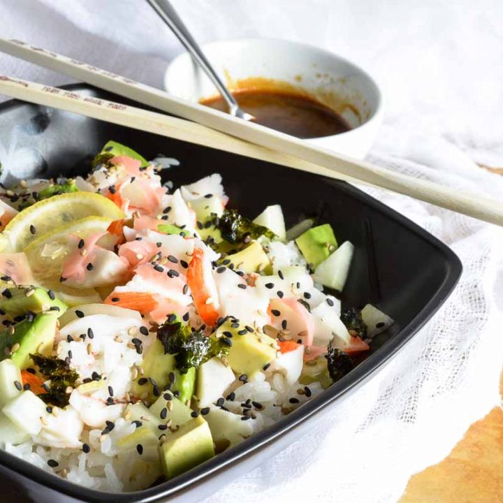 Spending way too much on sushi? Super easy homemade sushi to the rescue! with this California Roll Sushi Bowl Recipe!