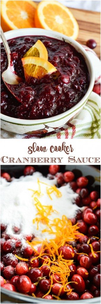 Slow Cooker Cranberry Sauce is an easy, no-fuss way to make this holiday favorite! Just mix ingredients, set your crockpot and move on with your life. Delicious, homemade cranberry sauce will be ready and waiting!