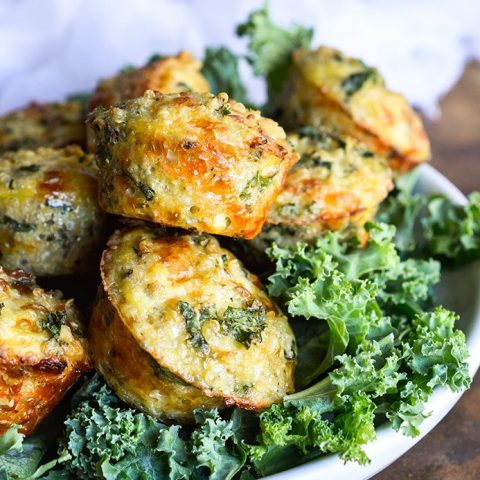 Kale and Quinoa Bites are a great healthy snack! This vegetarian recipe is gluten free and packed with nutritious ingredients!