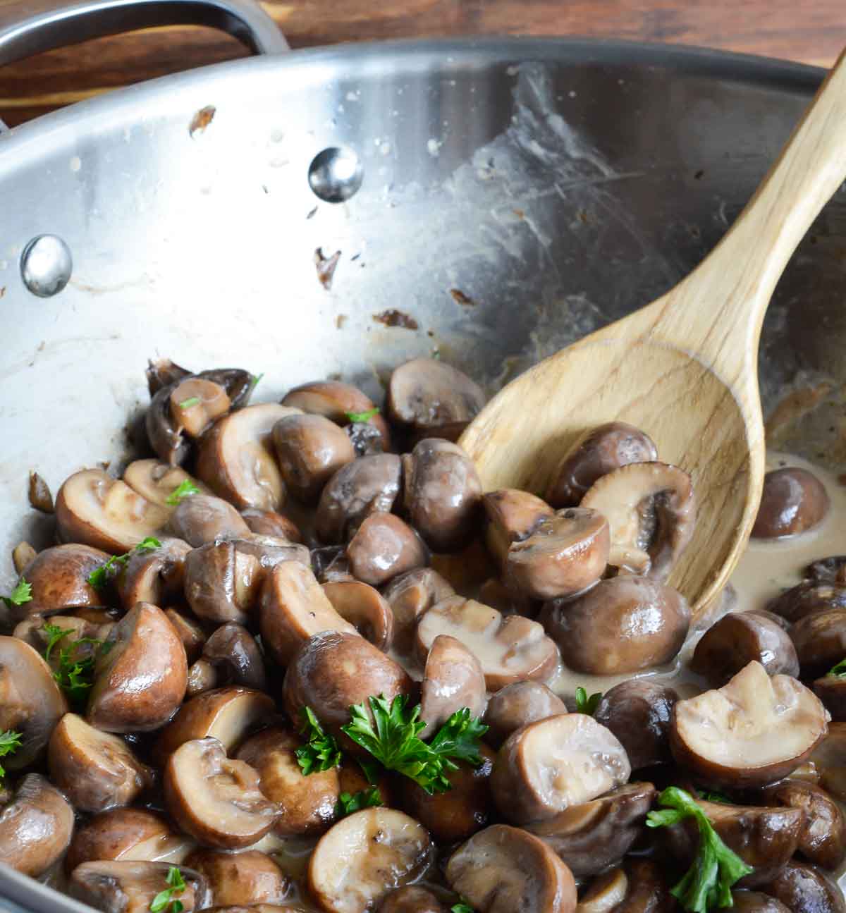 Creamy Sauteed Mushrooms make the perfect side dish or gravy alternative. Eat these flavorful mushrooms over a steak or on top of mashed potatoes. The perfect addition to any holiday feast!