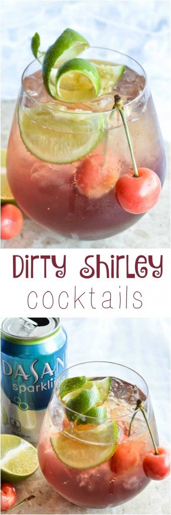 This Shirley Temple Cocktail Recipe is an easy and refreshing party drink. Also known as a Dirty Shirley; a blend of cherry, lime, rum or vodka and fizzy sparkling Dasani.