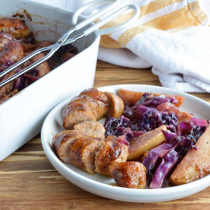 This Baked Sausage with Apples and Cabbage is a nutritious, hearty and delicious dinner recipe. This one pot meal is beyond easy to make!