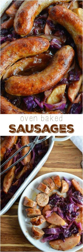 baked sausage pinnable image with title text