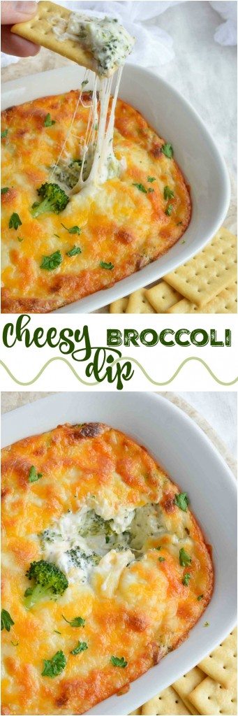 broccoli cheese dip pinnable image with title text