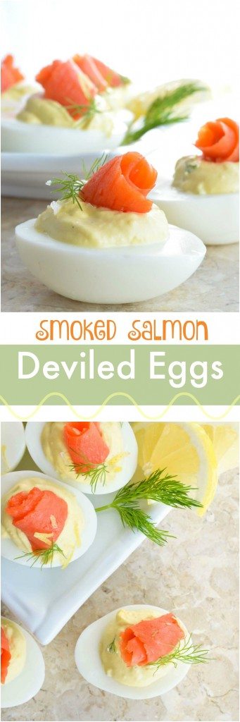This Smoked Salmon Deviled Eggs Recipe is the best way to use those leftover Easter eggs! Creamy deviled eggs topped with smoked salmon, dill and lemon. These are perfect for any brunch or holiday feast!