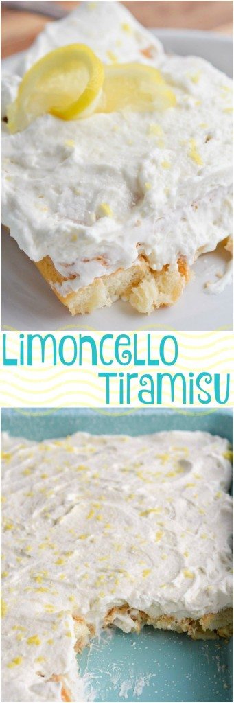 Limoncello Tiramisu is a simple yet sophisticated adult dessert recipe. Think of it as a Boozy Lemon Icebox Cake. Lady finger cookies soaked in limoncello sandwiched between layers of mascarpone whipped cream!
