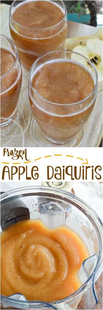Celebrate the return of Spring and Summer with this Frozen Apple Daiquiri Recipe! A unique twist on a favorite summertime cocktail. Apple, rum and amaretto come together in this super refreshing drink! CHEERS!