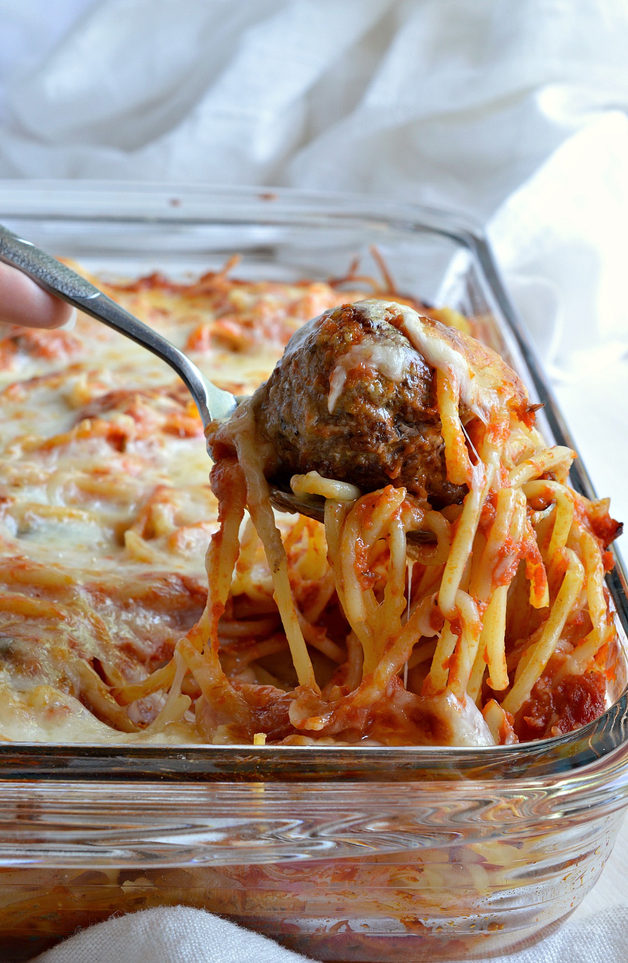 spaghetti in clear baking dish