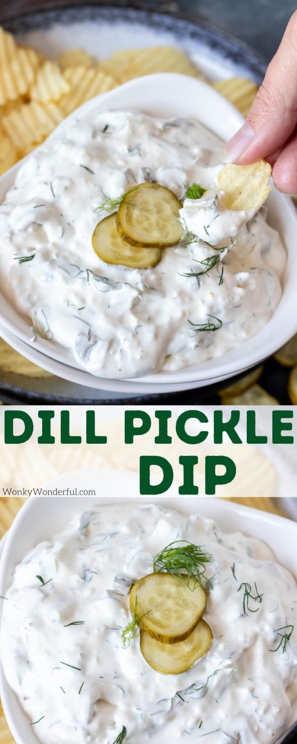 dill pickle dip pinnable image with title text