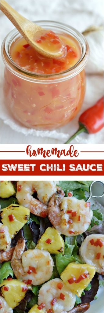 Inspired by sauce from my favorite Chinese food restaurant this Sweet Chili Sauce Recipe tastes great on just about anything! Slather it on any type of meat, use it in stir fry or as an egg roll dip. I took my sauce out to the barbecue and made Grilled Shrimp and Pineapple Skewers!