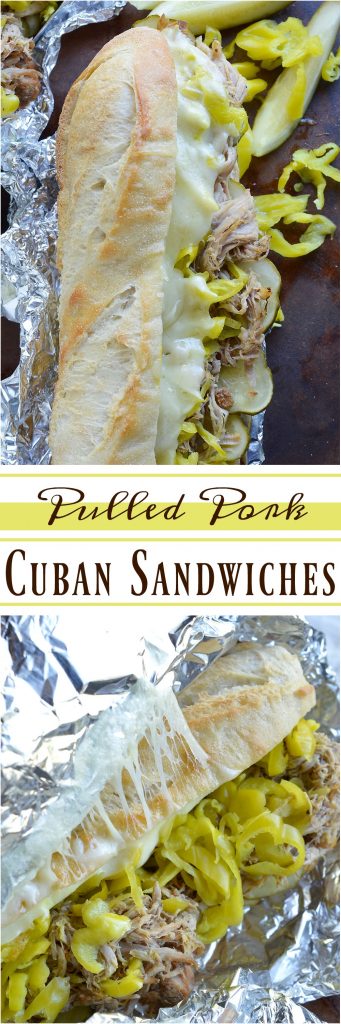 If you are tired of the same old barbecue pork sandwiches give these Slow Cooker Pulled Pork Cuban Sandwiches a try! This easy dinner recipe is inspired by Cuban Sandwiches. Start with Coca-Cola slow cooker pulled pork then add cheese, pepperoncinis, pickles, mustard and bread. These oven baked sandwiches are perfect for feeding a crowd!