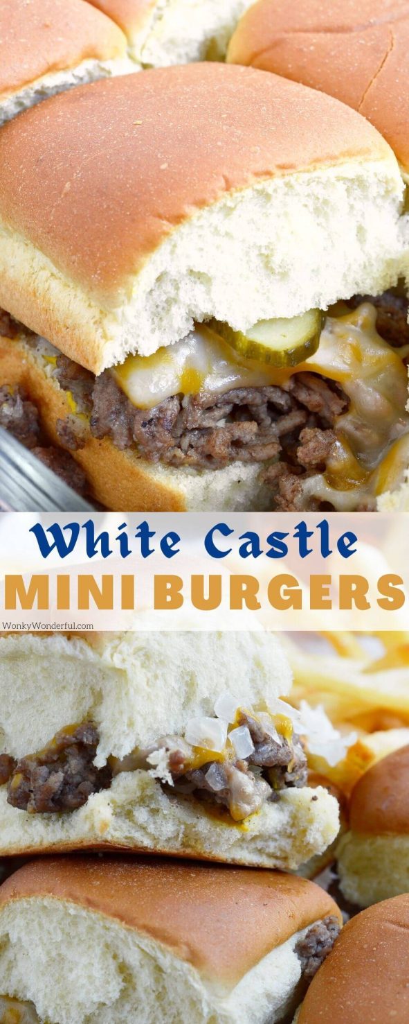 White Castle mini burgers pinnable image with title text