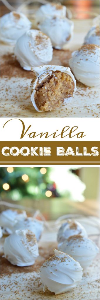 Another great no-bake holiday dessert! This Vanilla Cookie Balls Recipe is perfect for those folks that aren't all about the chocolate. Vanilla wafers, cream cheese and vanilla bean paste formed into balls then coated with white candy and bourbon vanilla sugar!