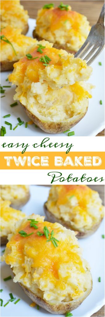 These Easy Cheesy Twice Baked Potatoes make the perfect holiday side dish! Learn a little trick that takes this stuffed potato recipe to the next level. This method makes the potato skins super delicious!