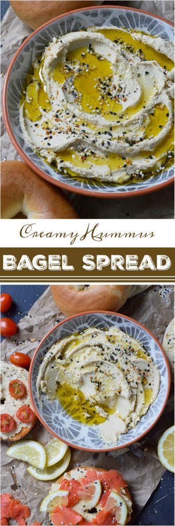 Are you looking for a new way to enjoy your morning bagel while cutting some fat and calories? This Creamy Hummus Bagel Spread Recipe brings a new twist to breakfast while replacing some of the cream cheese with high protein chickpeas! Top with Everything Bagel seasoning blend for the ultimate bagel flavor experience!